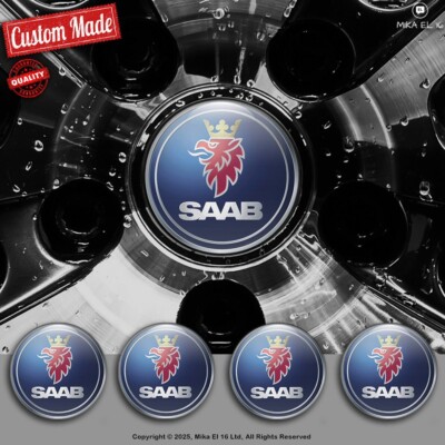 Saab Sticker Set of 4 Pieces 3D Gel Silicone Wheel Hub Caps Hub Caps