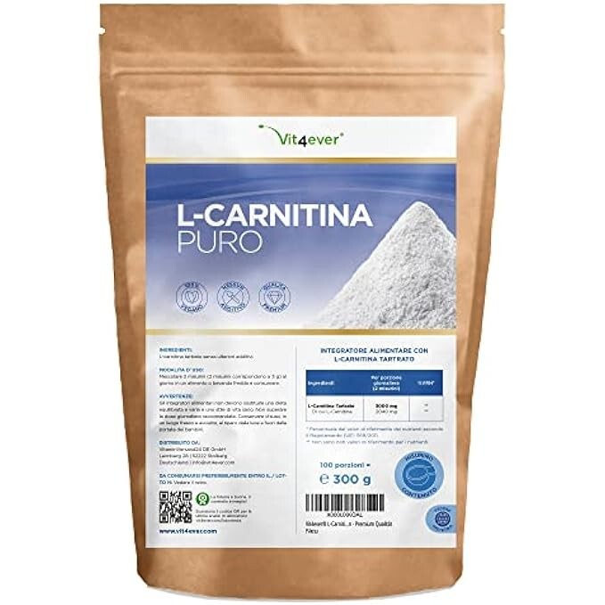 L-Carnitina Tartrato 300g | Offerta Polvere Pura 100 Porzioni