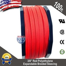 100 FT 3/8" Red Expandable Wire Cable Sleeving Sheathing Braided Loom Tubing US