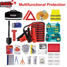 Auto Emergency Kit Set Car Tool Bag Vehicle Safety with First Aid, Jumper Cable