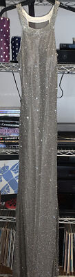 ADRIANNA PAPELL E-Red Carpet Heavily Embellished Silver/Gray Long Gown Size 6