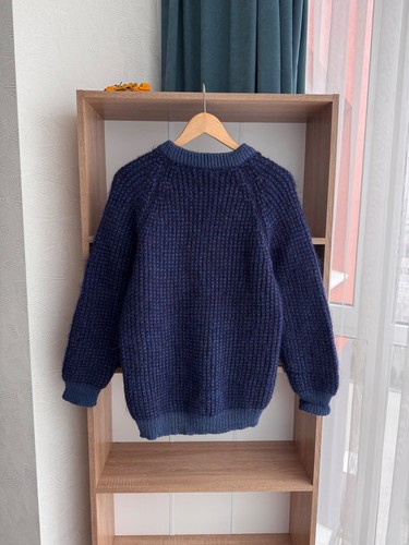 VTG Hand Frame Knitted England Mohair Wool Navy Sweater - Picture 7 of 13
