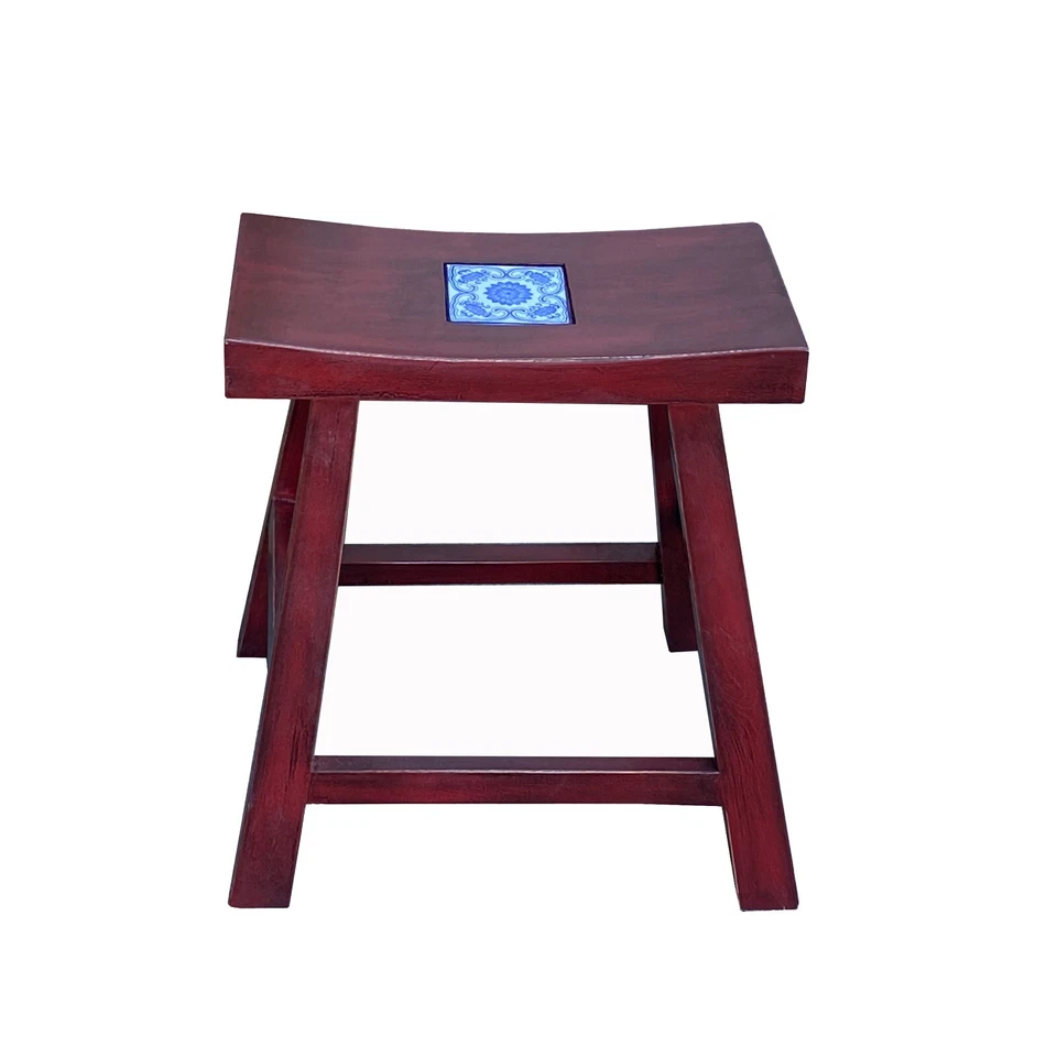 Handmade Blue White Porcelain Art Top Brick Red Single Seat Stool cs7356 - Image 2 of 4