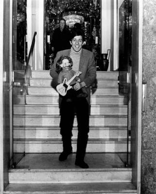 Giorgio Gaber smiling and holding a puppet musician 1970s OLD PHOTO