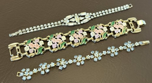 VTG Jewelry Rhinestone Enamel Lot Of 3 Bracelets