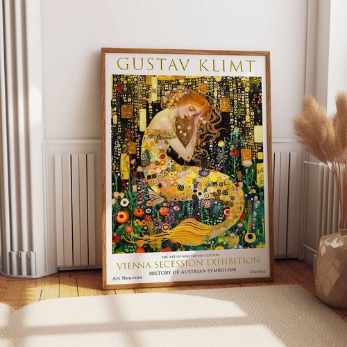 Gustav Klimt Mermaid Vintage Museum Floral Exhibition Wall Art Poster Print - Picture 2 of 8