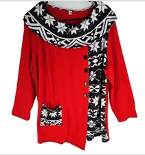 Unbranded Plus Size 2X Festive Red Top Women Geometric Black White Designs Cowl