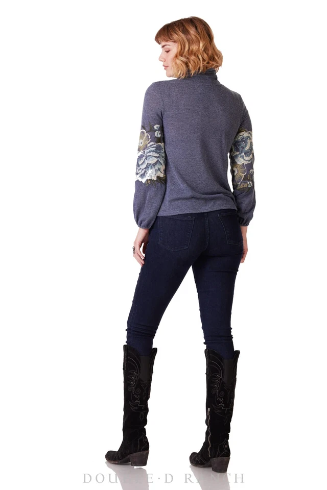 Double D Ranch Cutting Garden Top Blue Indigo 1X NWT Embroidered Flowers - Image 4 of 4