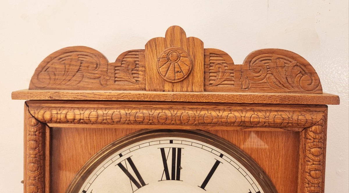 Antique 1900's Waterbury Oak Case Wall Clock. Free Delivery