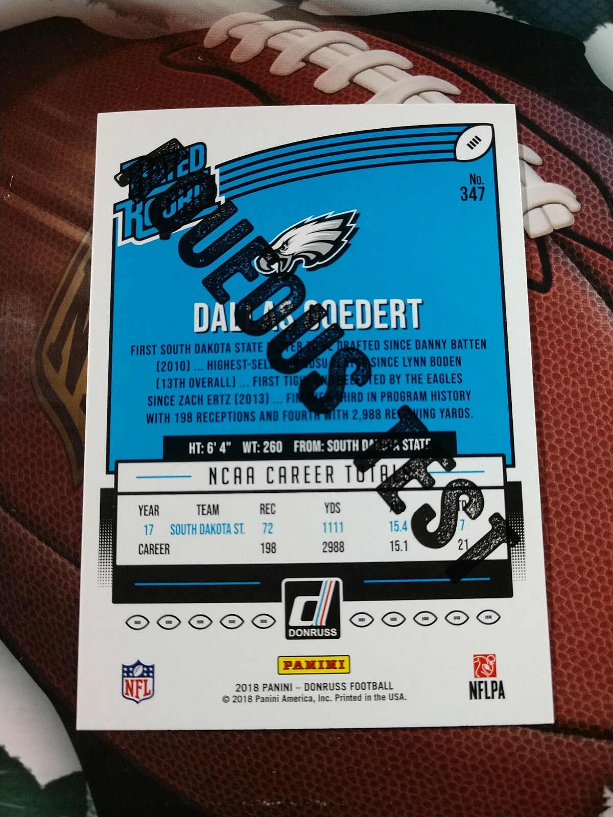 DALLAS GOEDERT 2018 Panini Donruss Rated Rookie Aqueous Test #347 RC
