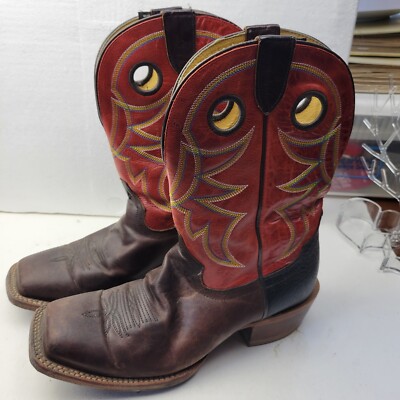 Tony Lama Western Boots Mens 11 D Brown Ronan Distressed Leather Stitching NICE