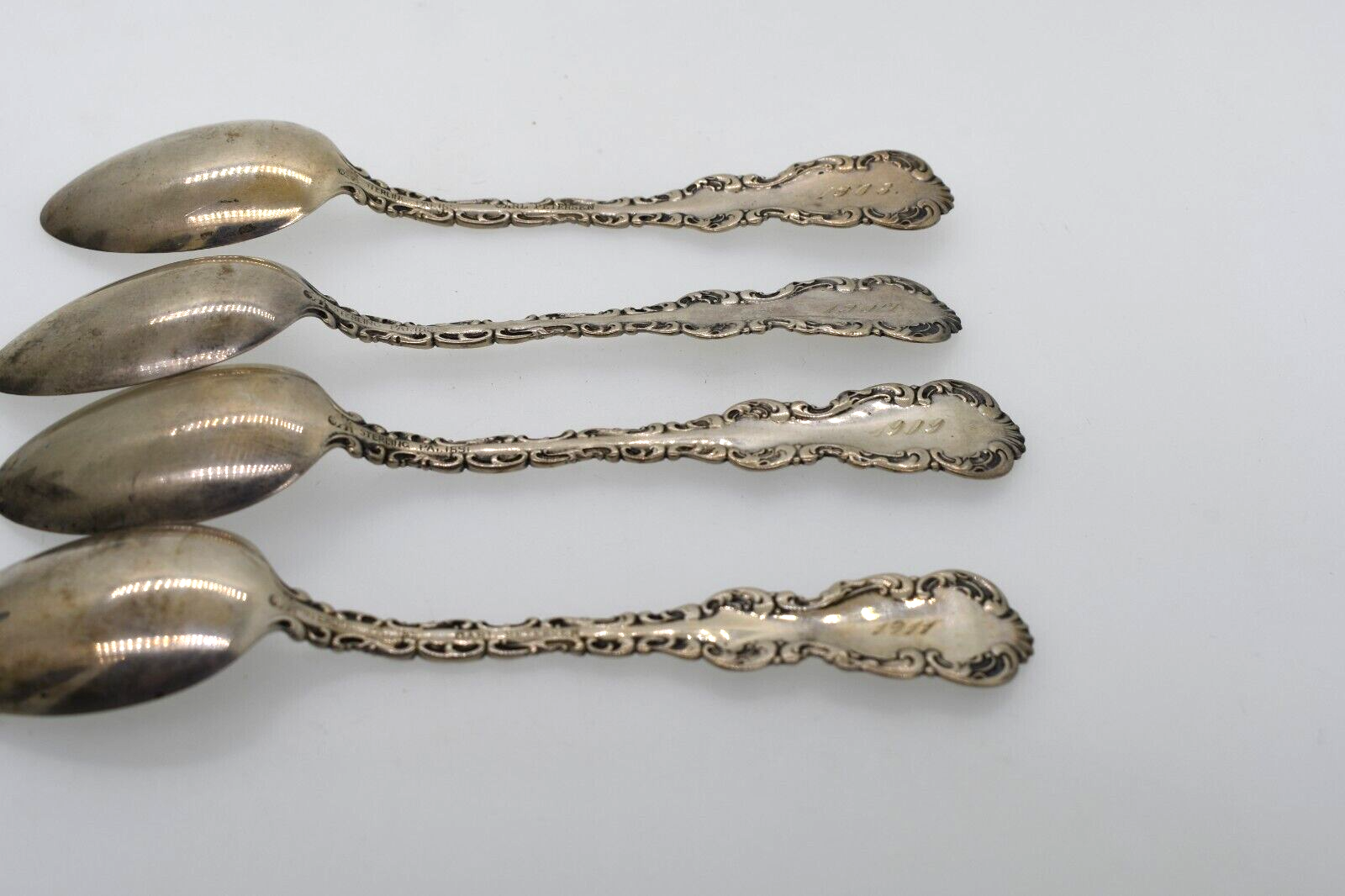 4 Louis XV Whiting, 1891 Sterling Silver Teaspoons, 5 3/4" Monogrammed