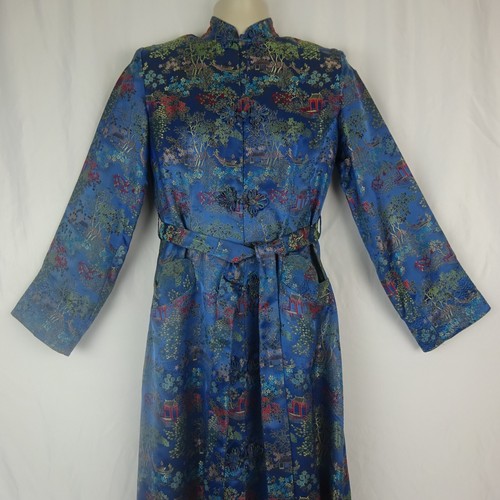 Vintage Peony Brand Blue Brocade Kimono / Robe Shanghai ~ Sz 34 ~ See Meas. - Picture 5 of 20