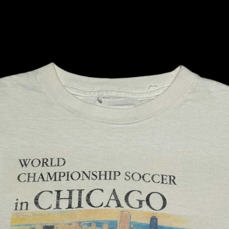Camisa branca juvenil vintage 1994 Copa do Mundo EUA Chicago média - Imagem 4 de 4