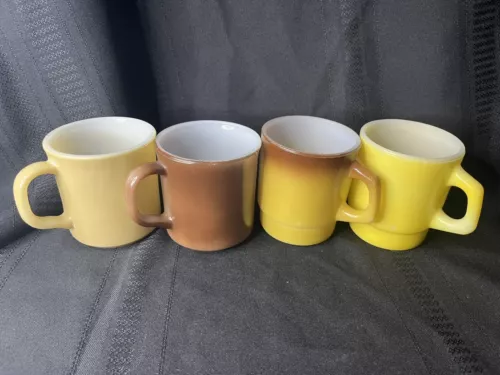 Set of 4 Vintage MIXED Fire King & Anchor Hocking Mugs Stacking Coffee Cups