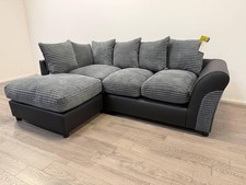 Harry Charcoal Fabric Faux Leather Corner Sofa Left Hand Chaise Large