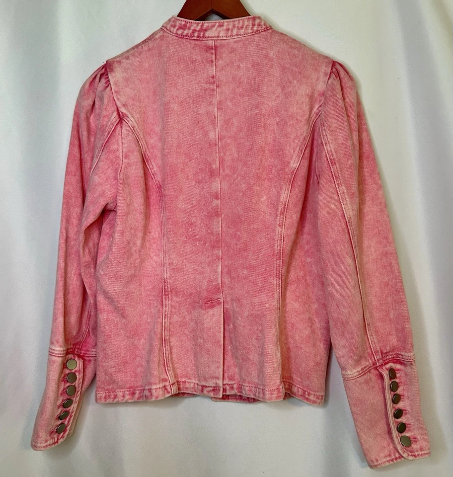 Chaqueta de mezclilla rosa lavado SAVANNA JANE banda estilo militar algodón para mujer pequeña Foto 3 de 4