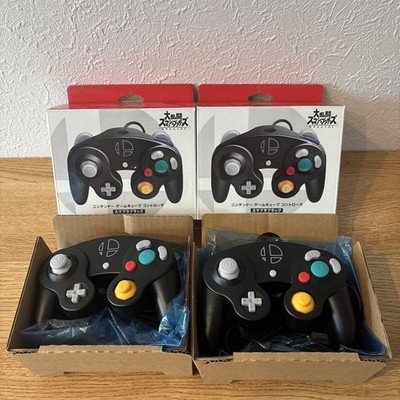 Nintendo GameCube Controller Smash Bros Schwarz OEM DOL-003 2 SET Boxed...