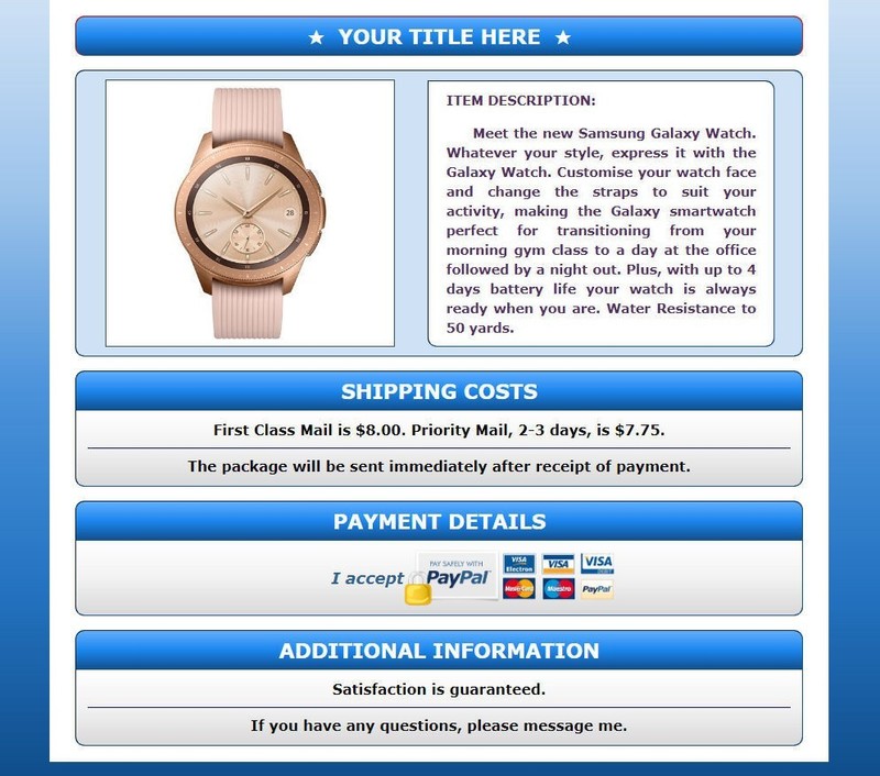 AUCTION TEMPLATE Gradient Blue Background Design - FREE Email SHIPPING