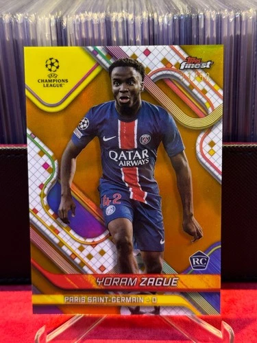 YORAM ZAGUE 2024-25 Topps Finest UEFA Gold 21/50 RC #12 PSG  Corner blemishes