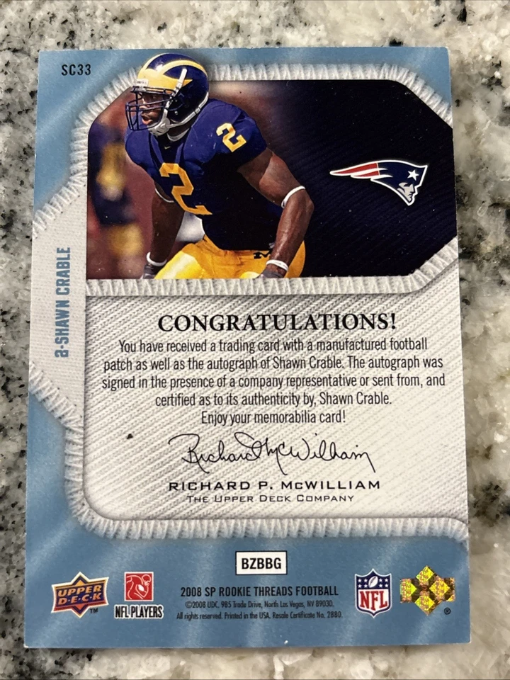 Shawn Crable 2008 SP Rookie Threads Letterman Auto 58/66 Michigan Wolverines - Image 4 of 4