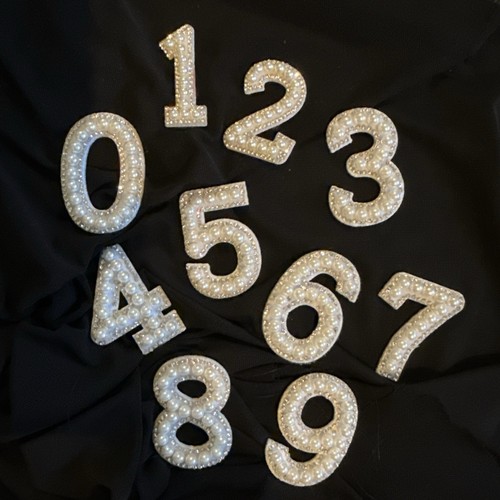 3 - Pearl Number patches, AB rhinestone Pearl iron on patch Appliqué - Picture 2 of 2