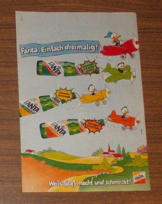 Seltene Werbung FANTA Donald Duck Tick Trick & Track in Flugzeugen 1987