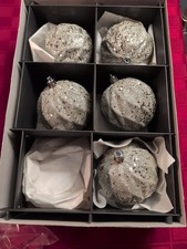 Set Of 5 Ball Christmas Ornaments Silver Glitter 3" Orbs. Shatterproof