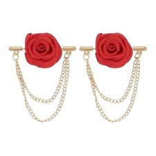 Rose Lapel Pin, Lapel Pin with Double Hanging Chain Brooch Suit Stud Shirt Red