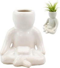Small Head Planter Ceramic Meditating Person Man Woman Vase White Yogo Air plant