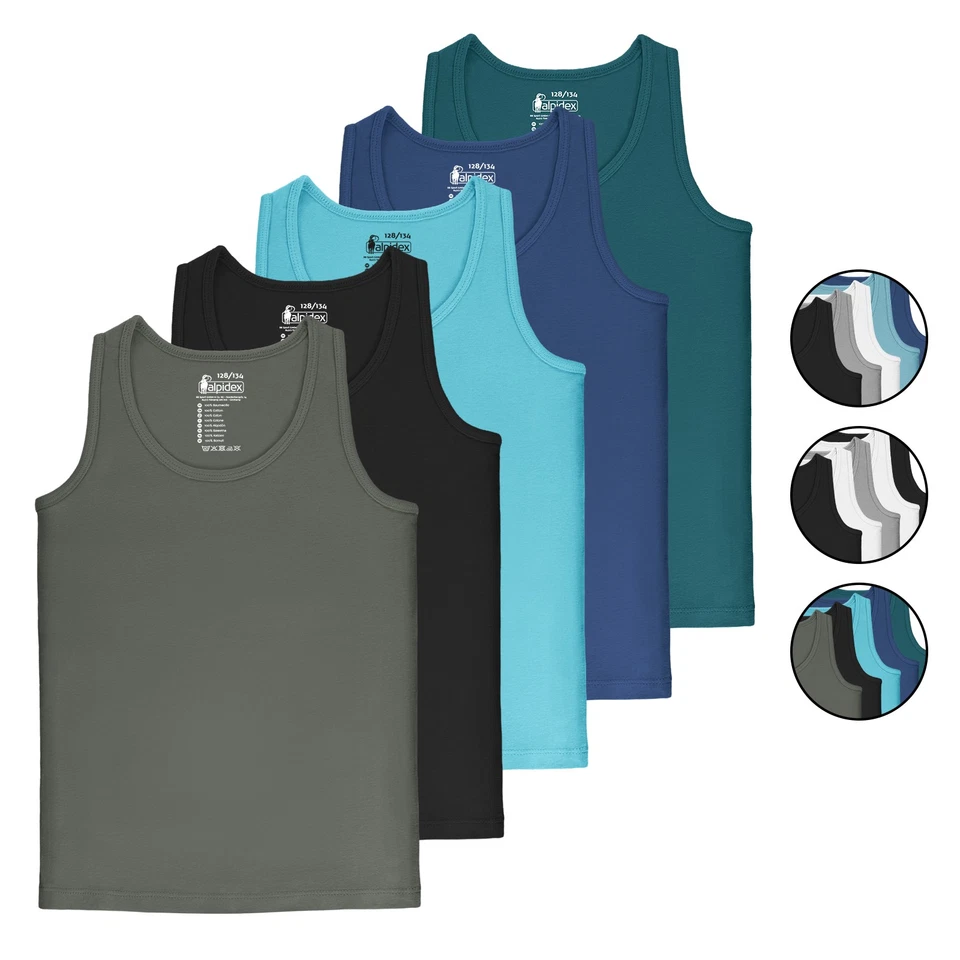 Jungen Unterhemd 5er Set 100% Baumwolle Tank Top Trägertop Basic - Bild 1 von 1