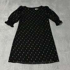 Eliza J Shift Dress Womens 4 Black Gold Round Neck Puff Sleeve Lined Whimsigoth