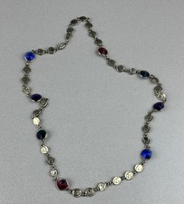 Vintage Goldtone Multicolor Round Lucite Bezel Set And Roman Coins Necklace 24”