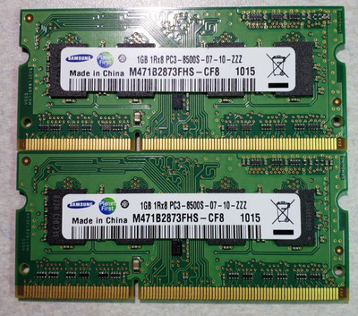 Samsung 2x1Gb RAM modules, M471B2873FHS-CF8, 1Rx8 PC3-8500S-07-10-ZZZ