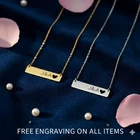 Custom Engraved Name Heart Bar Necklace Jewelry Stainless Steel Gift Gold Silver