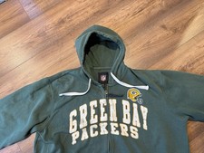 Retro Vintage USA NFL Green Bay Packers XXL Hoodie Sweatshirt R/H Zip Green