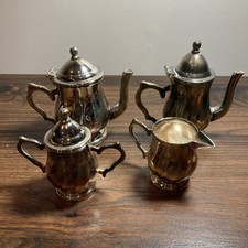 1980s Vtg Godinger Silver Mini Coffee Tea Set 4pc w/ 3 Labels sugar Creamer