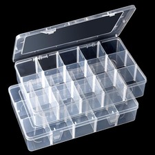 2PCS 15 Large Grids Clear Plastic Jewelry Box Organizer Storage Container wit...