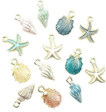 13 Pcs Starfish Conch Sea Shell Pendants Mixed Random DIY Charms Blue