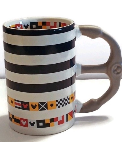 Disney Parks Mickey Mouse Navy Blue Nautical Striped Flags Cruise Coffee Mug - Picture 11 of 13