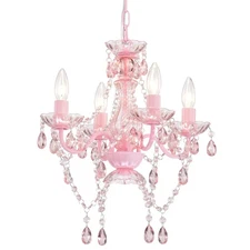 Mini Chandelier with Acrylic Crystals Pink 4 Light Modern for Girls Room