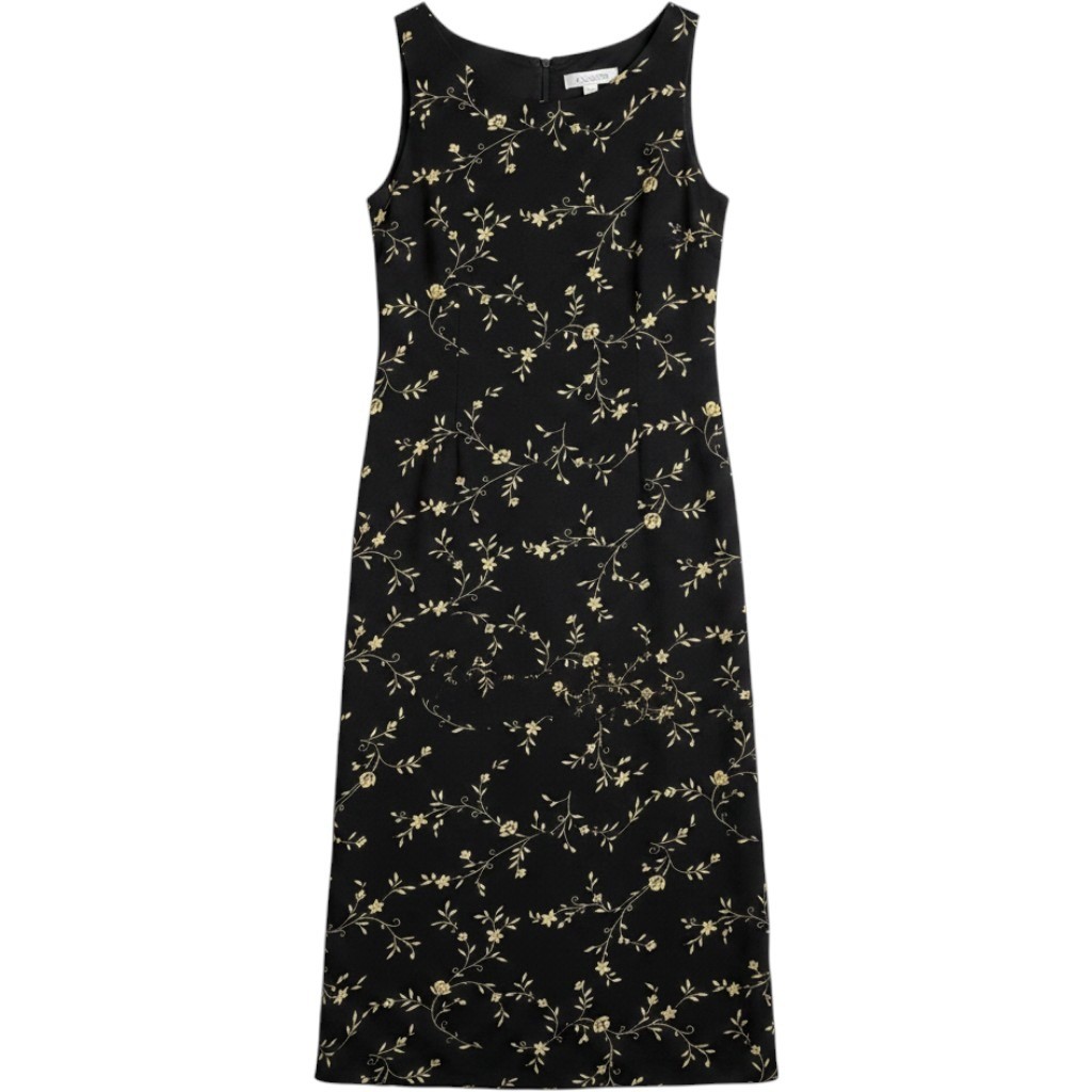 Vintage Casual Corner Annex Navy Blue Floral Print Sleeveless Maxi Dress 2P