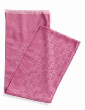 Gucci Logo Small Jacquard Wool  Silk-Blend Scarf in Pink  NWT