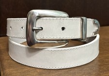 VTG Saddlebred White Leather Belt Sz M 1 Wide Silvertone H ware Patina GUC