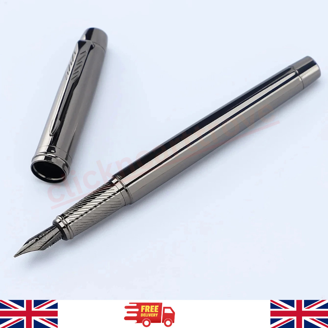 Silver Grey Metal Fountain Pen 0.5mm Iridium Nib Business Writing