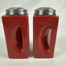 OGGI 6" Red Ceramic Salt & Pepper Shakers Clean, Modern Style With Handles