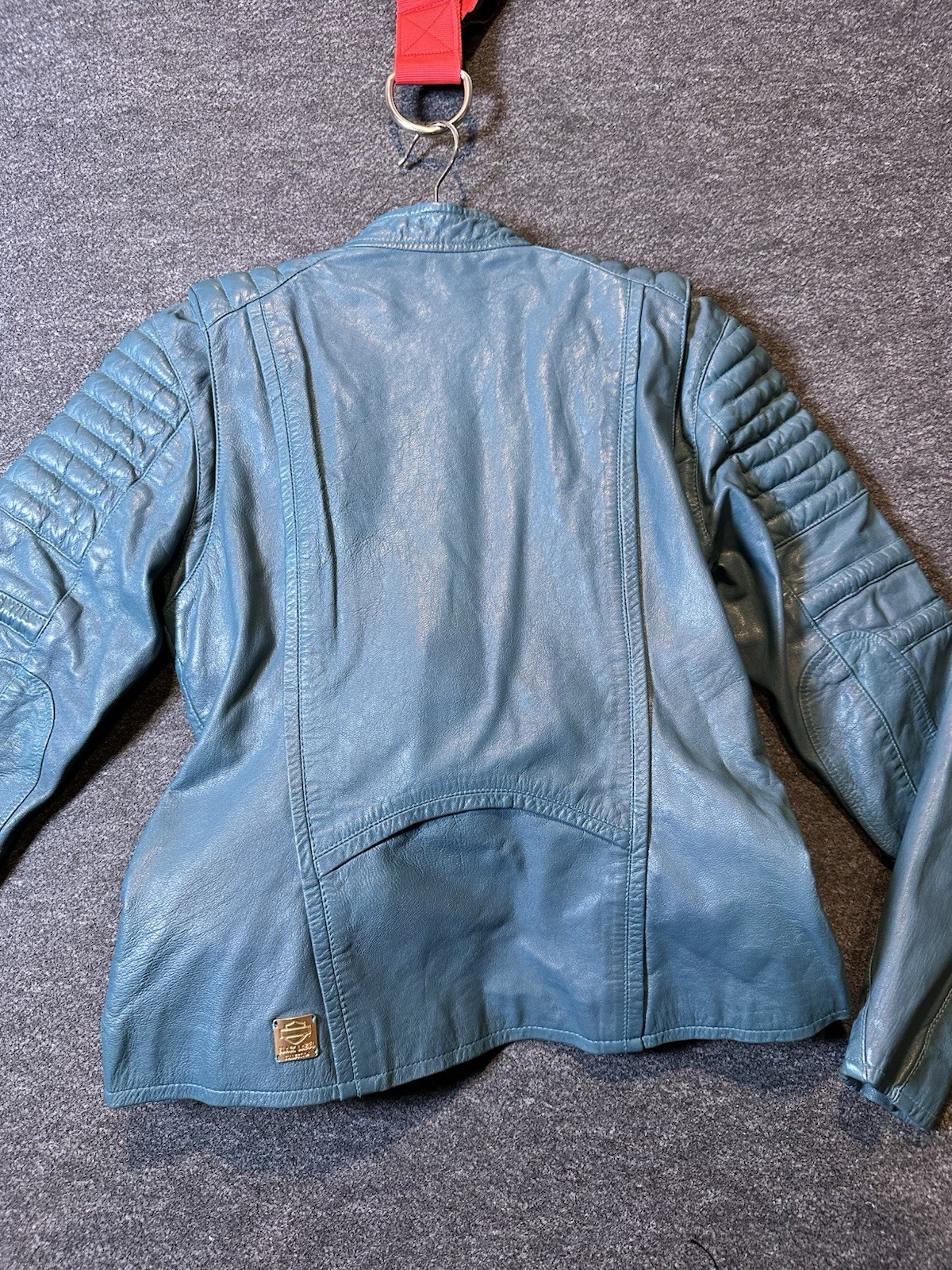Harley Davidson women Black Label Quilted blue leather jacket Rare Size Medium image 9
