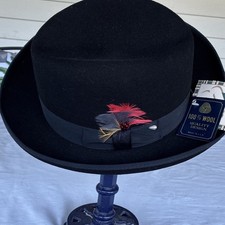 Vintage Broner Black Fedora with Feather Accent Size XL USA Made 100% Wool NWT