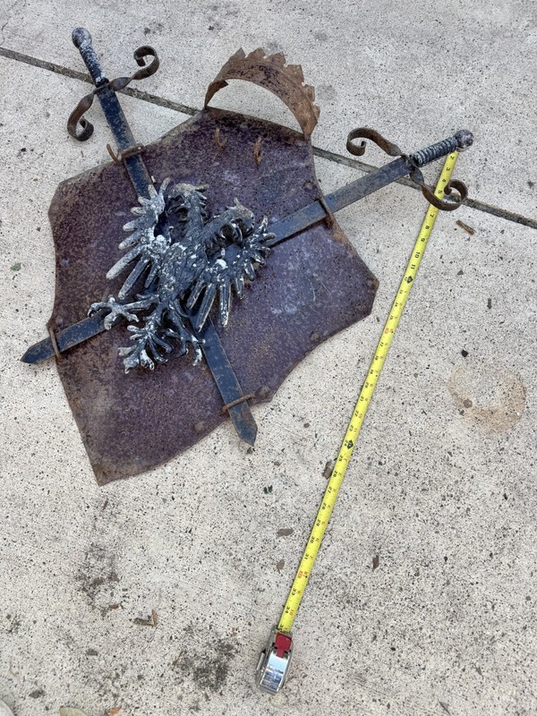 Vintage Medieval Cast Metal Coat Of Arms Dragons Shield With Swords Wall Art