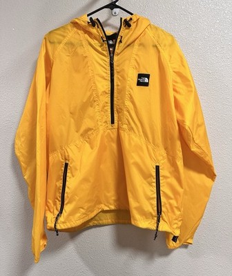 North Face Nylon Jacket Hooded Yellow 1/2 Zip Windbreaker Outdoor Men s Medium